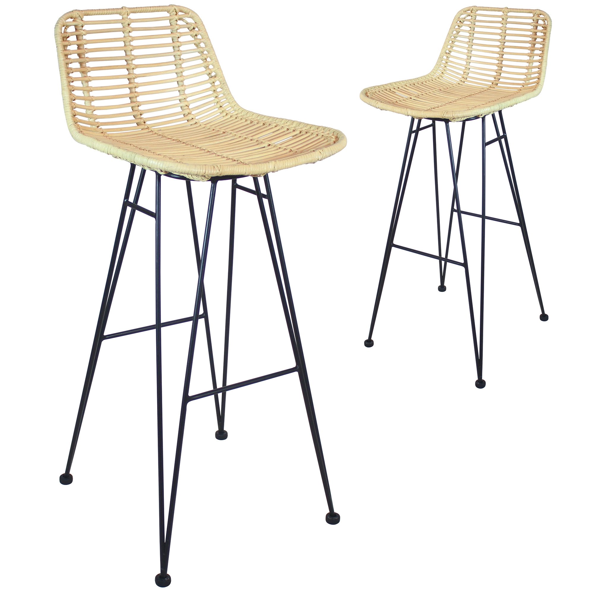 Set of 2 Kayla rattan bar stools with contemporary metal framed legs 