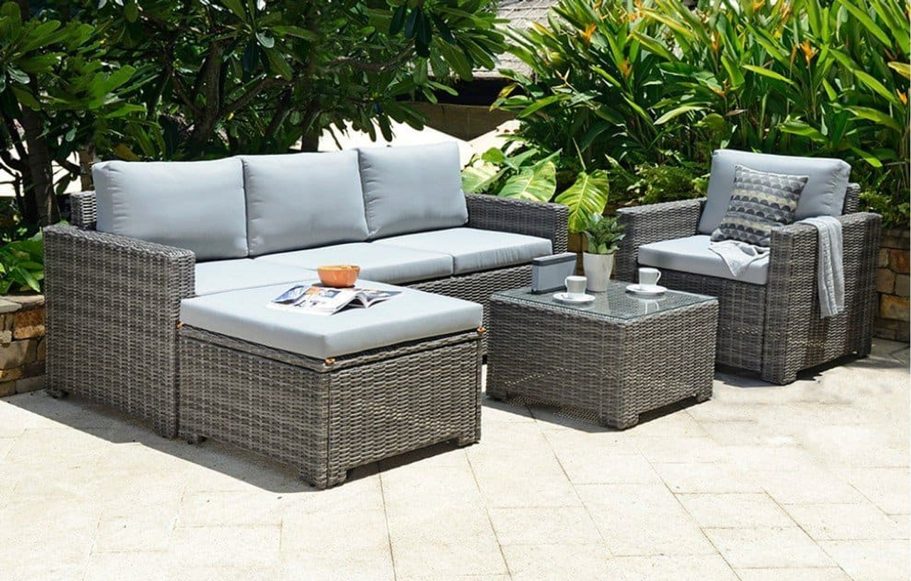 Water resistant rattan 5 seater Marbella corner garden lounge set with cushions