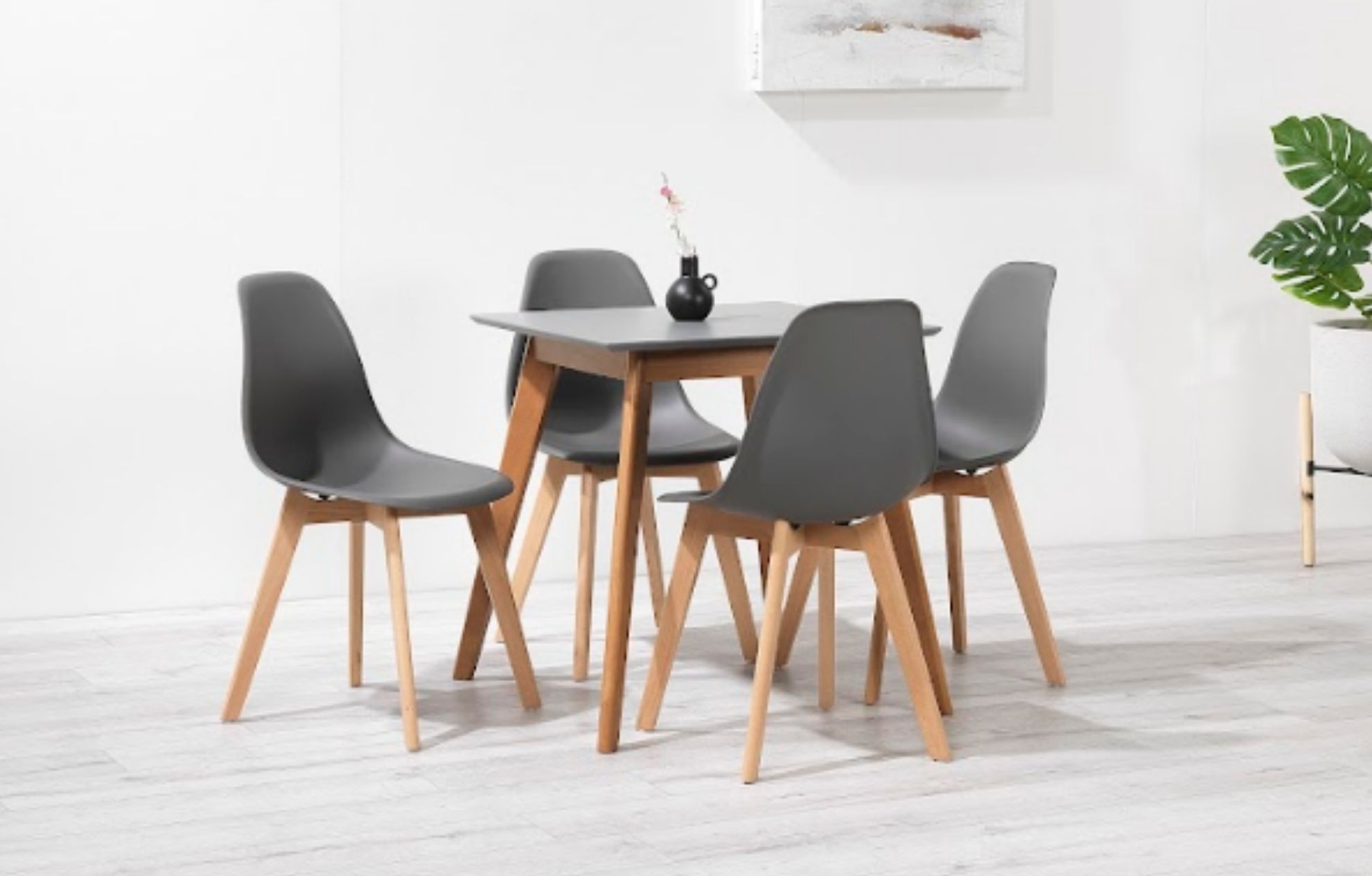 Contemporary York 70cm dining table with grey Ava dining chairs